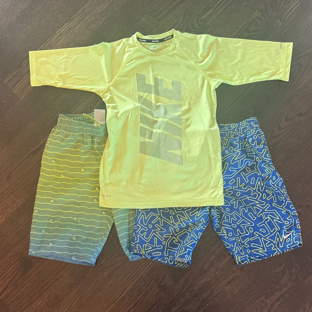 Nike Lime and Blue Swimwear Set